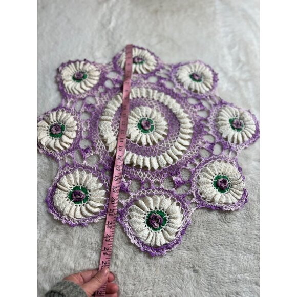 Crocheted purple flower rounded granny Doily - Picture 3 of 5